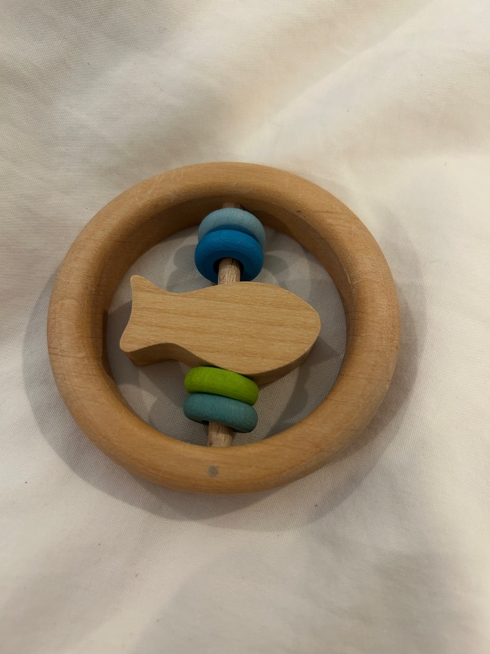 Grimm natural Wood Fish Teether Rattle - Blue & Green grimm’s